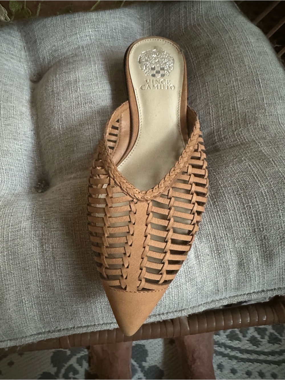 Vince Camuto Woven Pointed-Toe Mule in Tan